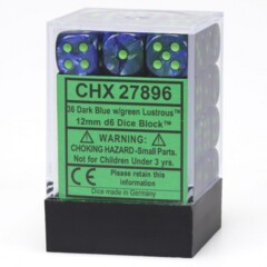 Lustrous Dark Blue w/green 36 12mm D6 Dice Block - CHX27896